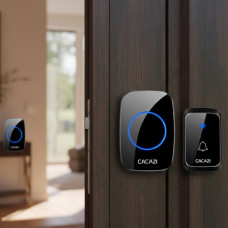 Комплект дверний дзвінок бездротовий Cacazi 38 мелодій від батарейок Чорний