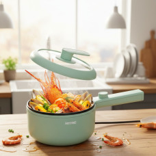 Міні каструля електрична з ручкою 20 см 600 Вт, від мережі, електрокаструля з антипригарним покриттям (1,5 л)