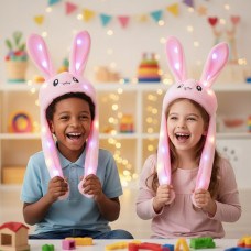 Шапка пдюшева світна з рухомими вухами заєць кігурумі Кролик