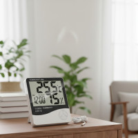 Електронний цифровий термометр HTC-2 гігрометр із виносним датчиком і годинником Білий