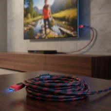 Кабель HDMI посилений 15 м із золотими роз'ємами чорно-червоний