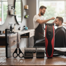 Дротова машинка для стриження волосся Domotec MS 3304 від мережі 4 насадки Чорна