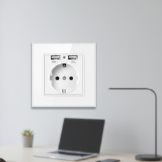Розетка WH034W SIXWGH з двома USB-портами та заземленням