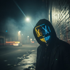 Маска Patriot «Судна ніч» з неоновою LED-підсвіткою, жовто-синя, 3 режими світіння для вечірок і Гелловін