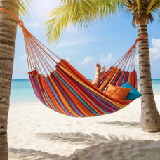 Підвісний різнобарвний бавовняний гамак без планки 200×80 см із чохлом