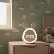 Дитячий електронний годинник-нічник у формі милого зайчика з LED-дисплеєм підсвіткою будильником і акумулятором