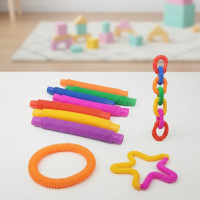 Пластикові еластичні труби набір 12 шт. Ручні антистресові сенсорні іграшки S Fidget Pop Tube