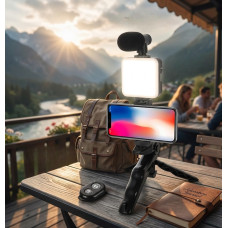 Набір блогера 4в1 AY-49 Штатив Тринога для телефона з мікрофоном і спалахом Mobilephone