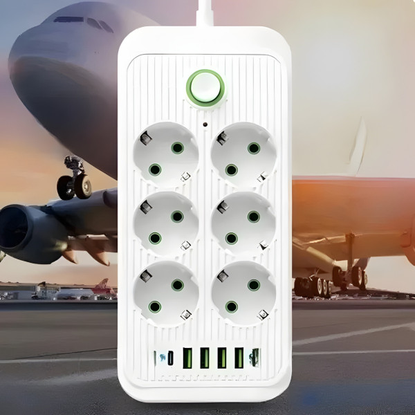 Мережевой удлинитель с 6 розетками и 5 USB портами с выключателем для питания электроники