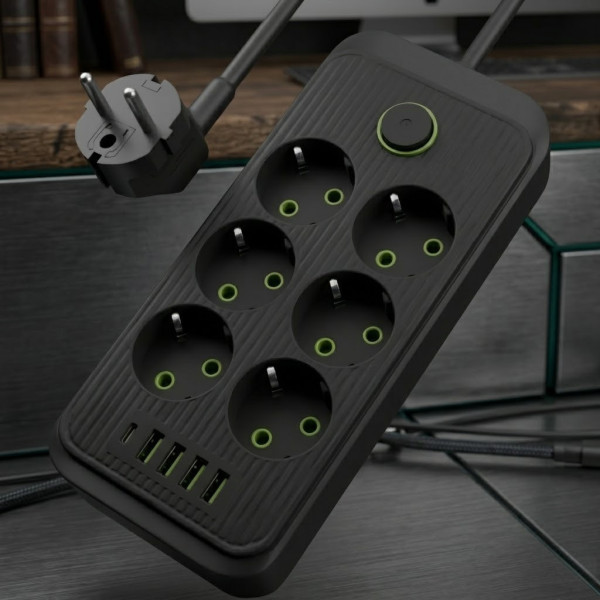 Мережевой удлинитель с 6 розетками и 5 USB портами с выключателем для питания электроники