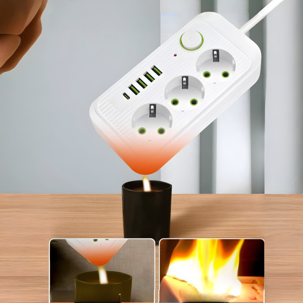 Сетевой разветвитель с 3 розетками, 5 USB и Type-C, шнур 2 м, черный и белый