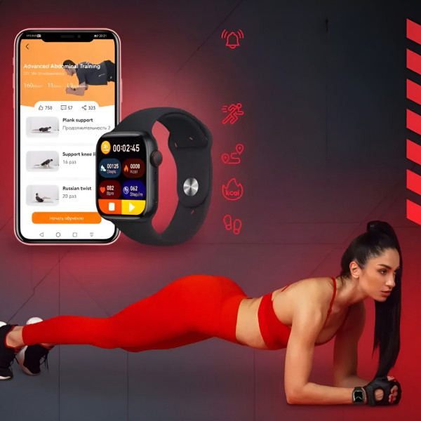 Фитнес-часы Watch X8 MX с шагомером, спортивные умные часы с цветным дисплеем, прямоугольный корпус, черные
