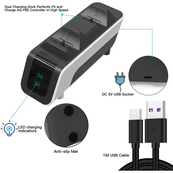 Док-станция Aolion PS5 DualSense для зарядки двух контроллеров белого цвета