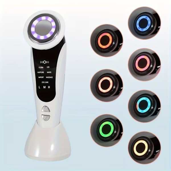 Электрический массажер для лица и шеи 7 в 1 с микротоками и LED-подсветкой