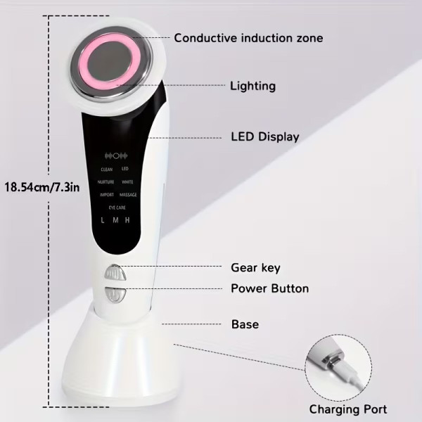 Электрический массажер для лица и шеи 7 в 1 с микротоками и LED-подсветкой