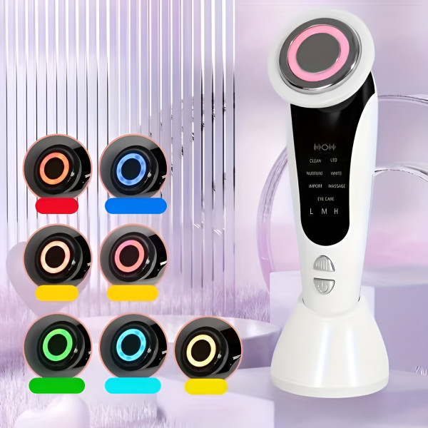 Электрический массажер для лица и шеи 7 в 1 с микротоками и LED-подсветкой