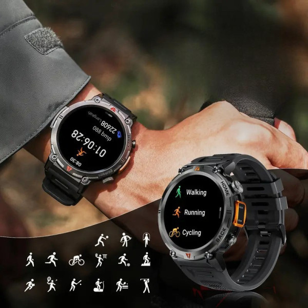 Спортивные умные часы LIGE S100 с пульсометром, Bluetooth, звонками и фонариком для мужчин