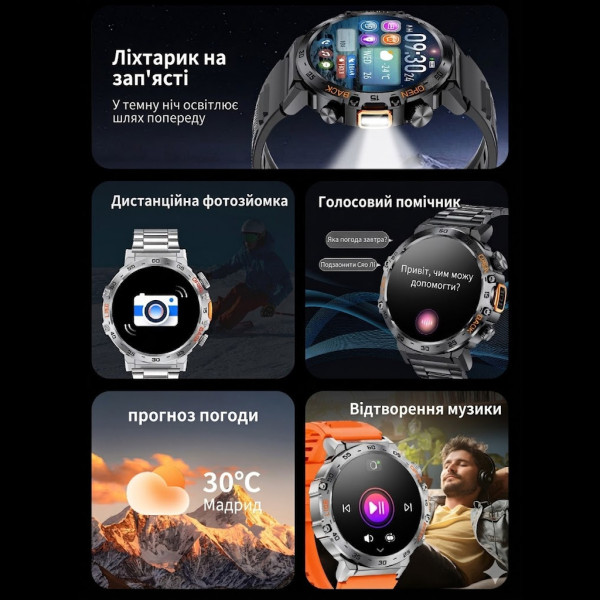 Спортивные умные часы LIGE S100 с пульсометром, Bluetooth, звонками и фонариком для мужчин