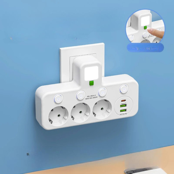 Мережевой фильтр-подовжитель AND 5378 с 3 розетками и USB для питания приборов с выключателем
