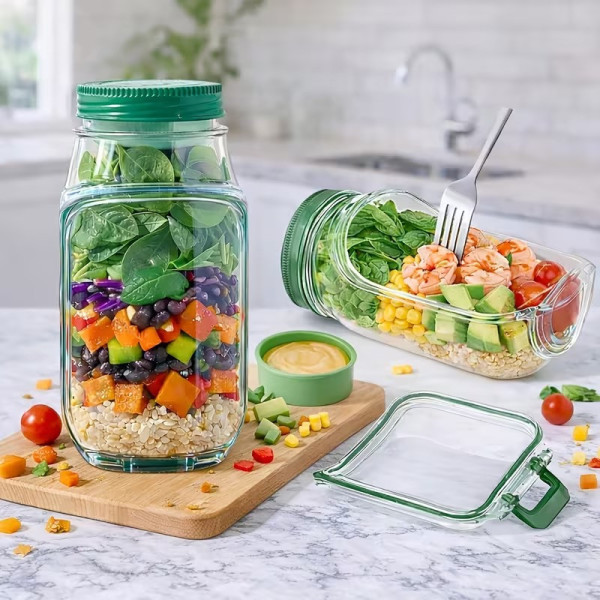 Портативный салатник AND1662 Salad Pad 300 мл с отделением для соуса из пластика прозрачный