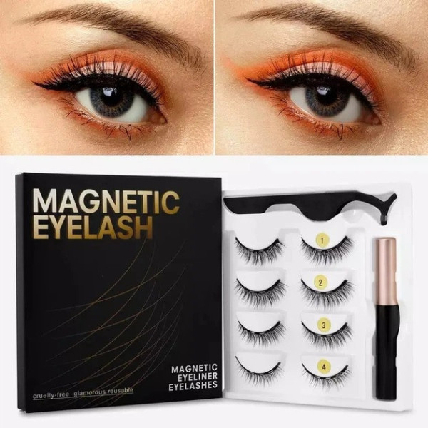 Магнитные накладные ресницы GlamLash AND 5509 3D без клея, 4 пары, линейные