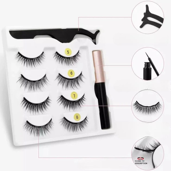 Магнитные накладные ресницы GlamLash AND 5509 3D без клея, 4 пары, линейные