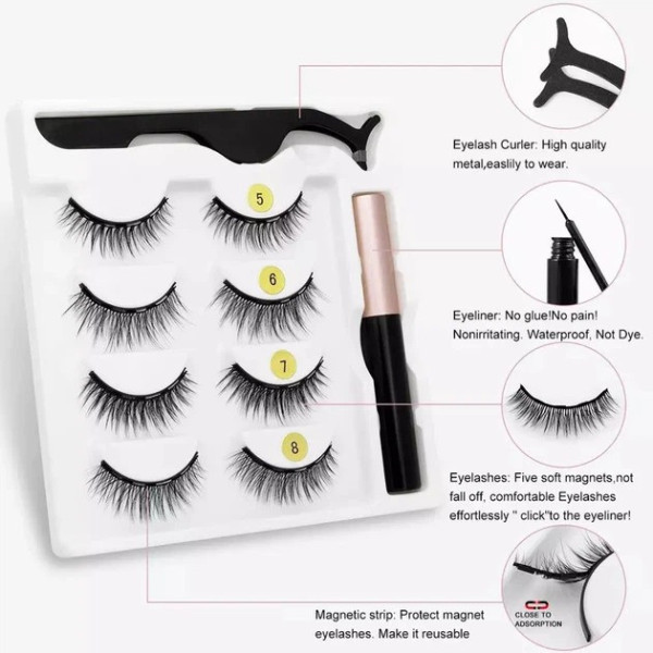 Магнитные накладные ресницы GlamLash AND 5509 3D без клея, 4 пары, линейные