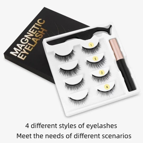 Магнитные накладные ресницы GlamLash AND 5509 3D без клея, 4 пары, линейные
