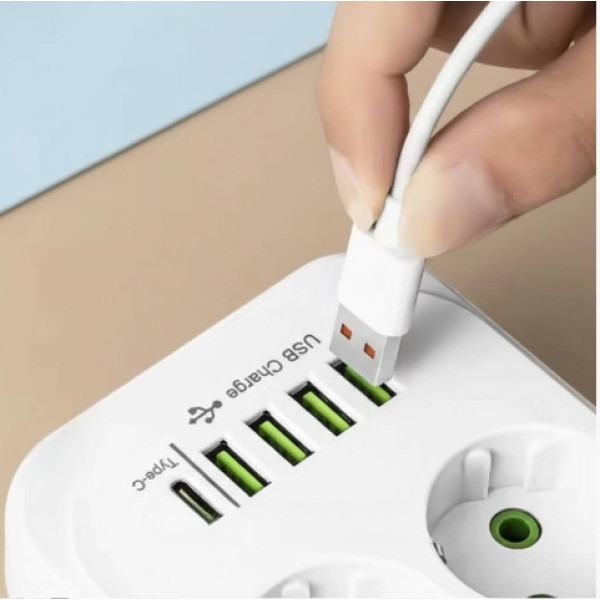 Мережевой фильтр-переноска D10 с 10 розетками и USB Type-C PD, длина 5 м