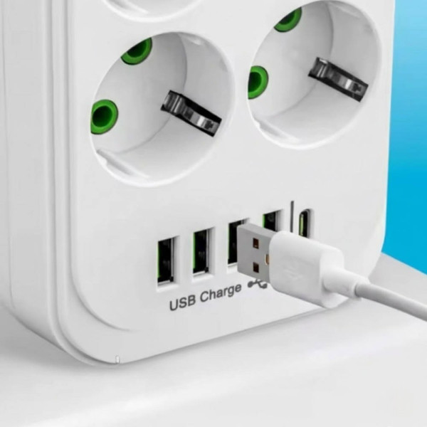 Мережевой фильтр-переноска D10 с 10 розетками и USB Type-C PD, длина 5 м