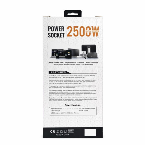 Мережевой фильтр-удлинитель D6 с 6 розетками и USB Type-C, длина 3 м с выключателем