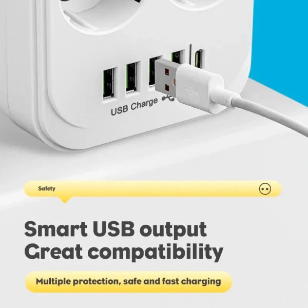 Мережевой фильтр-удлинитель D6 с 6 розетками и USB Type-C, длина 3 м с выключателем