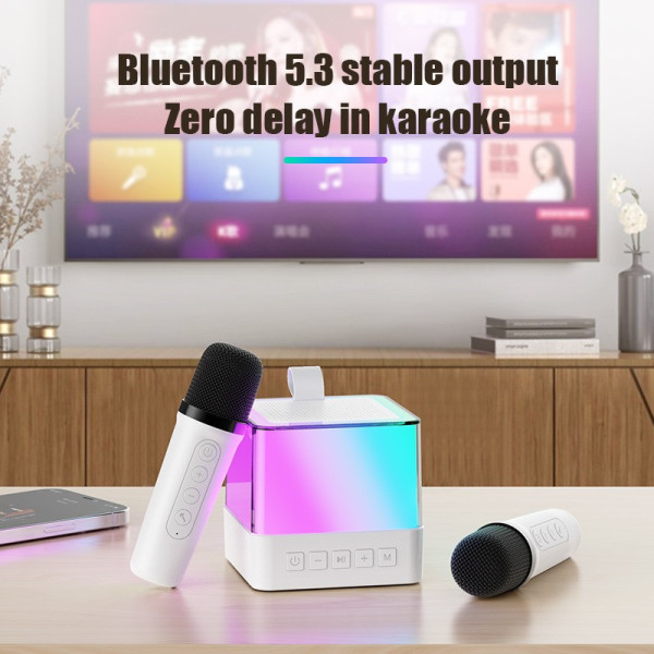 Беспроводная колонка K18 Bluetooth с караоке, RGB подсветкой и двумя микрофонами