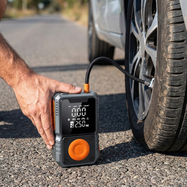 Аккумуляторный автомобильный компрессор De-FX391 для накачивания шин 5000 mAh беспроводной