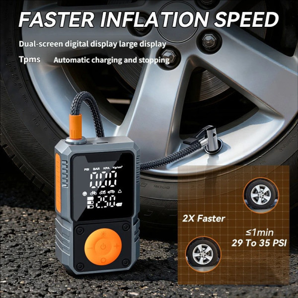 Аккумуляторный автомобильный компрессор De-FX391 для накачивания шин 5000 mAh беспроводной