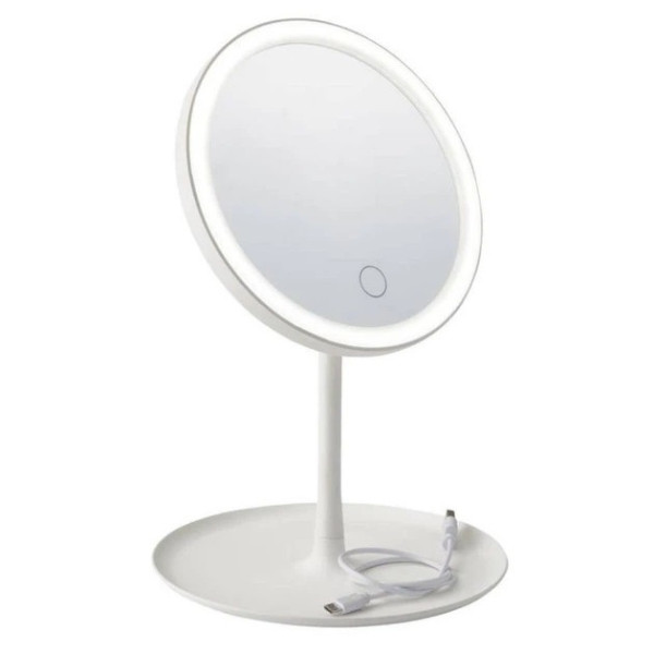 Настольное косметическое зеркало AMIRO LED с сенсорной подсветкой и аккумулятором, круглое, портативное