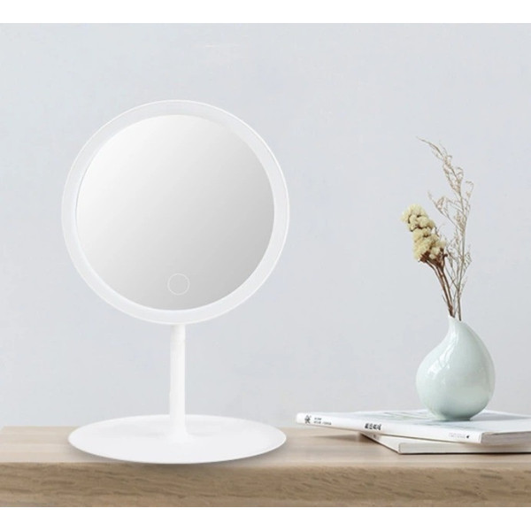 Настольное косметическое зеркало AMIRO LED с сенсорной подсветкой и аккумулятором, круглое, портативное