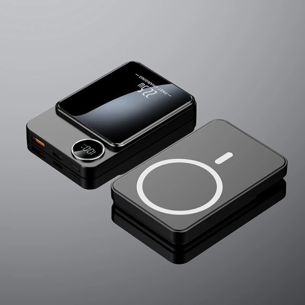 Портативный аккумулятор Powerbank Q9 5000 mAh с дисплеем и беспроводной зарядкой MagSafe