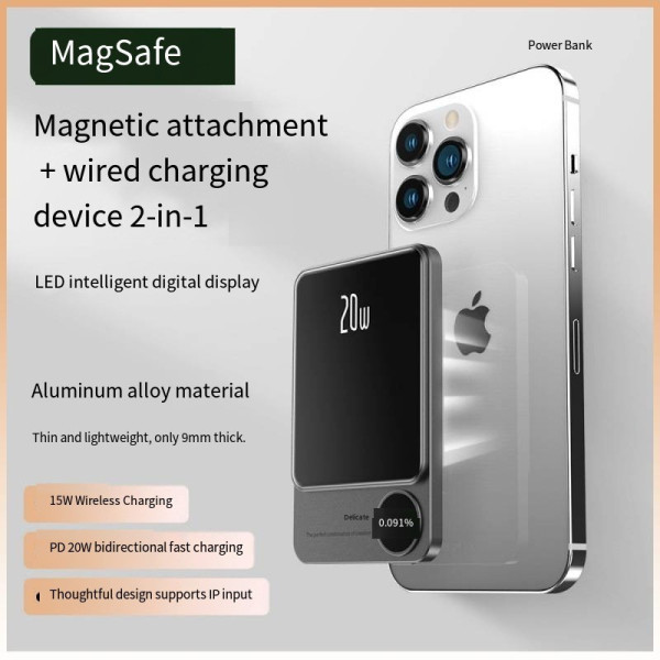 Портативный аккумулятор Powerbank Q9 5000 mAh с дисплеем и беспроводной зарядкой MagSafe