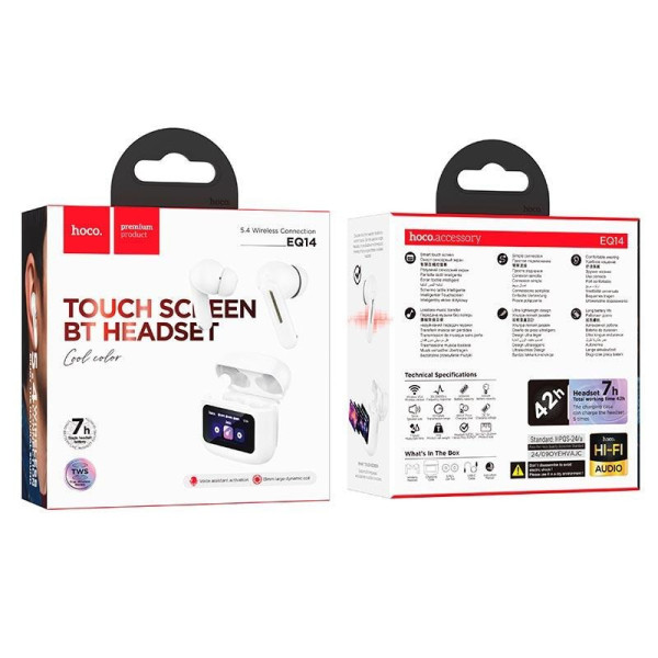 Беспроводные вакуумные наушники HOCO EQ14 TWS с Bluetooth и сенсорным дисплеем, встроенный микрофон