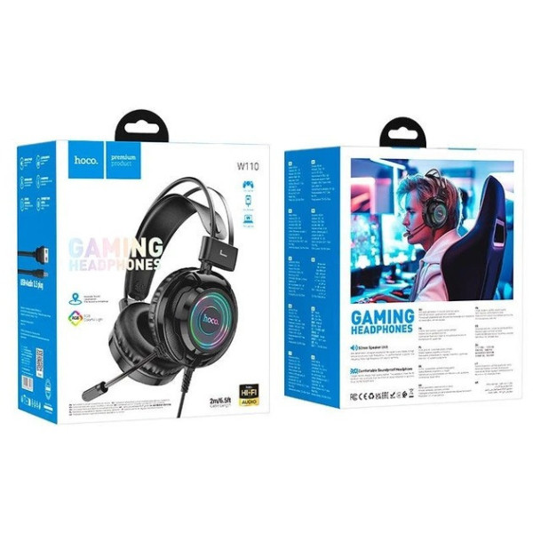Проводные накладные наушники Hoco W110 с разъёмами USB и 3.5 мм, стерео микрофон
