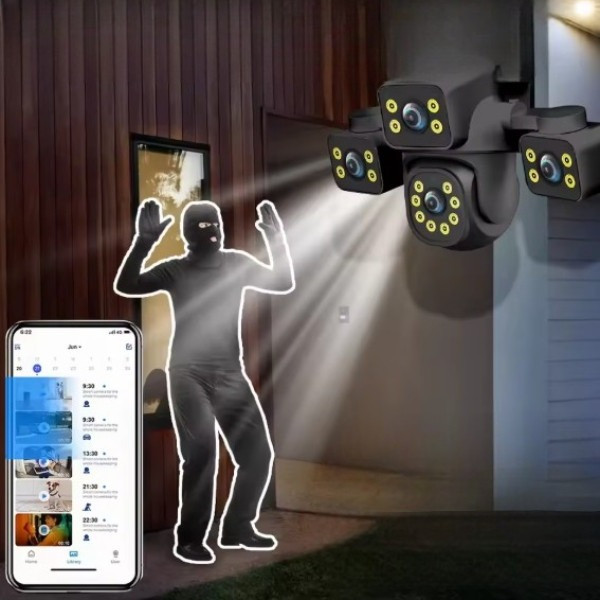 Уличная IP-камера QL4 12MP с Wi-Fi и тремя объективами для видеонаблюдения с датчиком движения и режимом день/