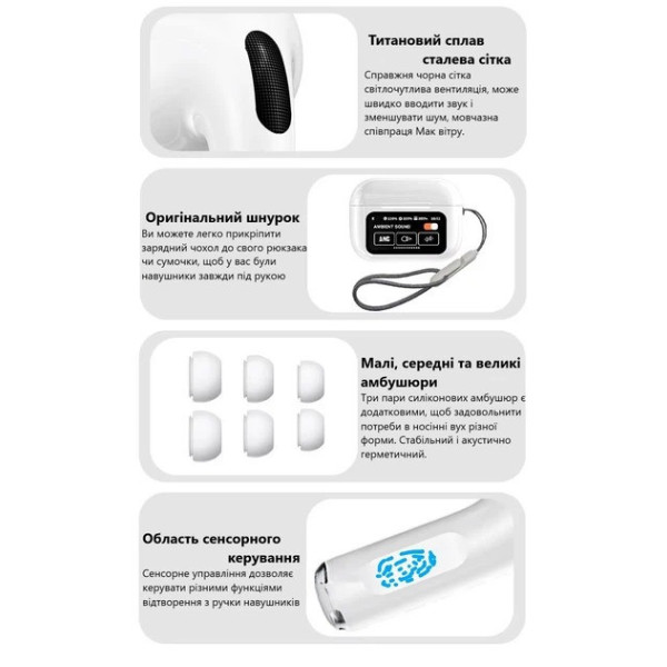 Беспроводные наушники-вкладыши TWS с Bluetooth, активным шумоподавлением ANC и цветным экраном, стереомикрофон
