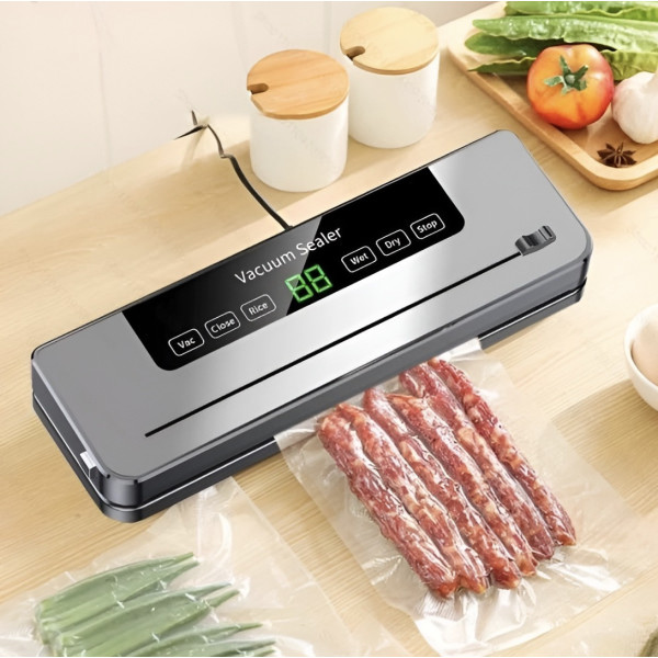 Вакуумный упаковщик для продуктов с LED экраном и встроенным ножом для хранения сухих продуктов
