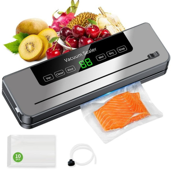Вакуумный упаковщик для продуктов с LED экраном и встроенным ножом для хранения сухих продуктов