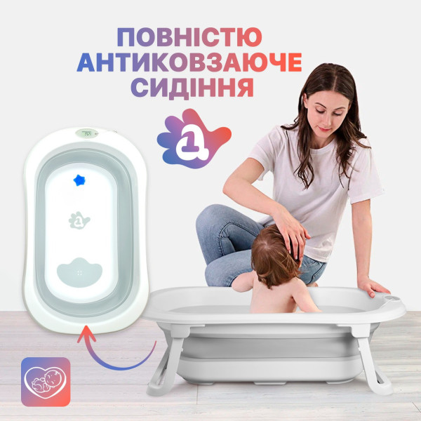 Складная переносная детская ванна с термометром и подушкой для новорожденных