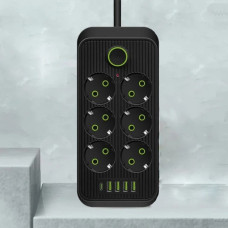 Удлинитель F06U сетевой фильтр на 6 розеток с USB и Type-C кабель 2 метра
