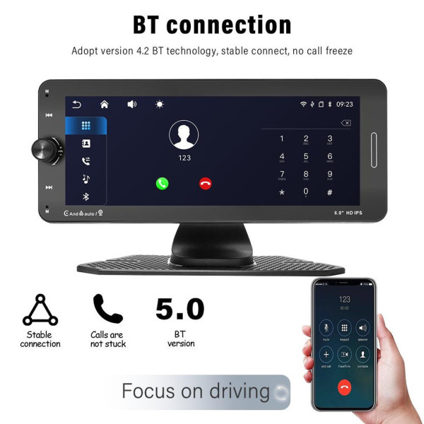 Автомобильный сенсорный экран 7" 601W с поддержкой CarPlay и Android Auto на базе Android