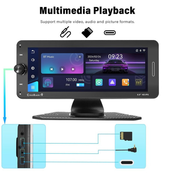 Автомобильный сенсорный экран 7" 601W с поддержкой CarPlay и Android Auto на базе Android