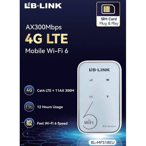 Мобильный 4G LTE роутер LB-LINK BL-MF518EU с поддержкой SIM карты и внутренней антенной для интернета